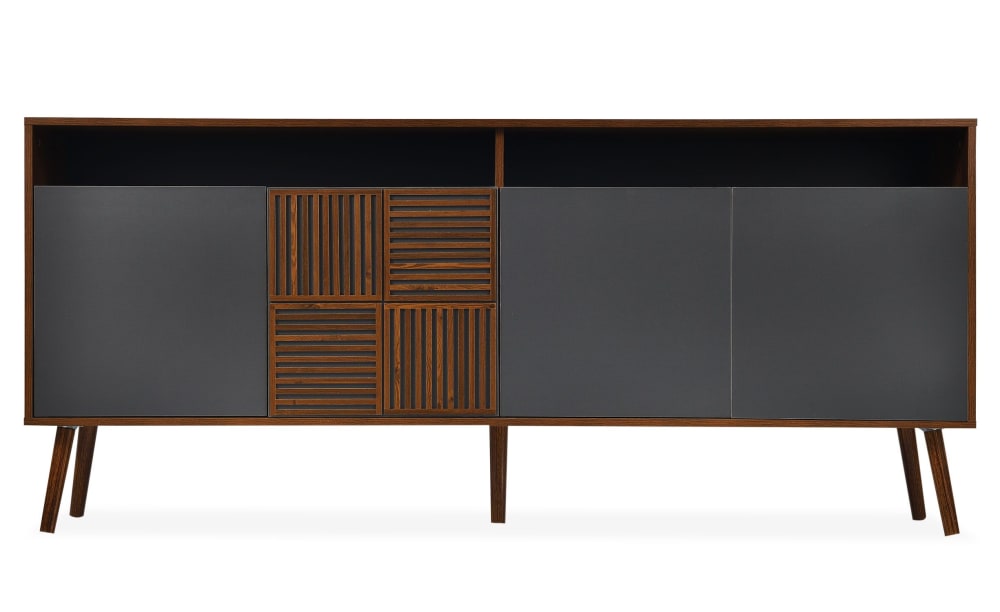 Buffet moderne avec portes battantes bois foncé et gris