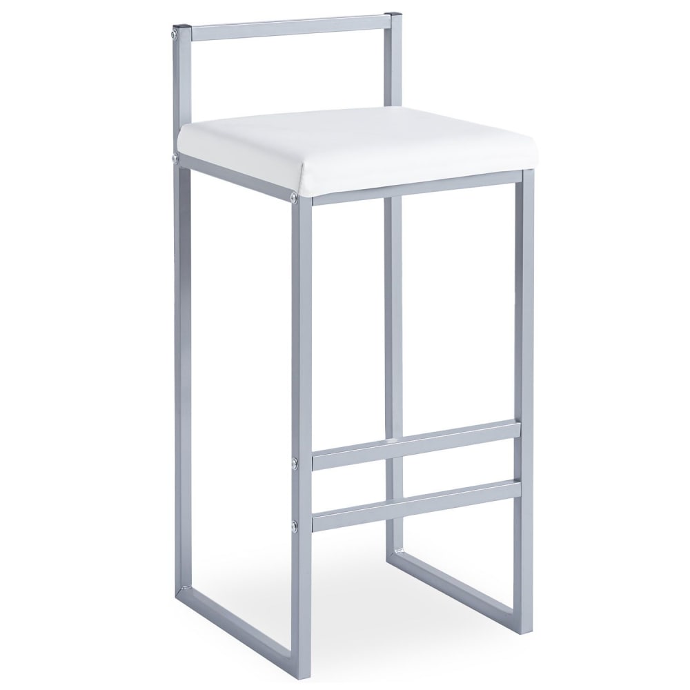 Tabouret de bar en métal argent et velours blanc