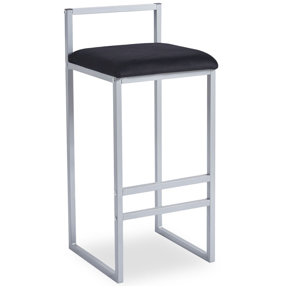 Tabouret de bar en métal argent et velours noir