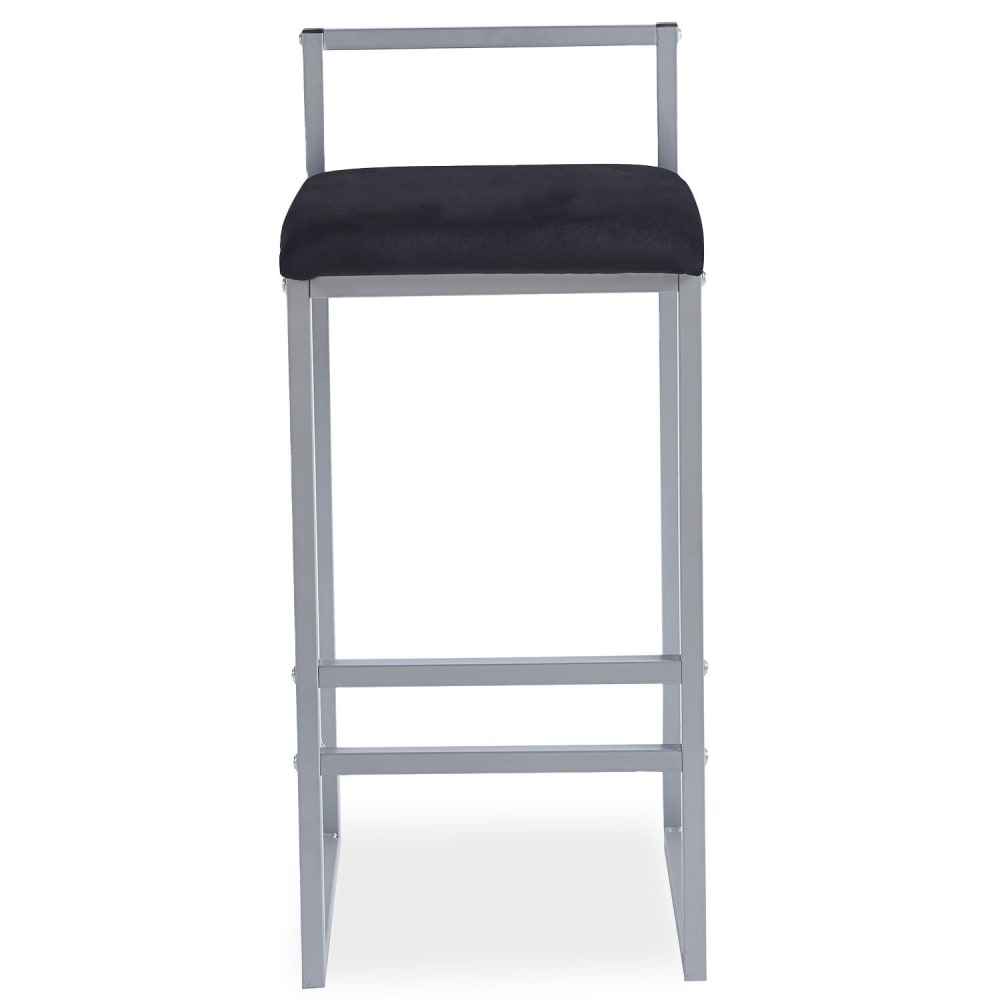 Tabouret de bar en métal argent et velours noir