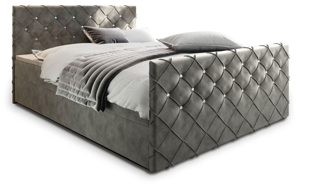 Masseno Boxspringbett 140x200 cm mit Matratze und Topper - Grau style modern Grau Stoff