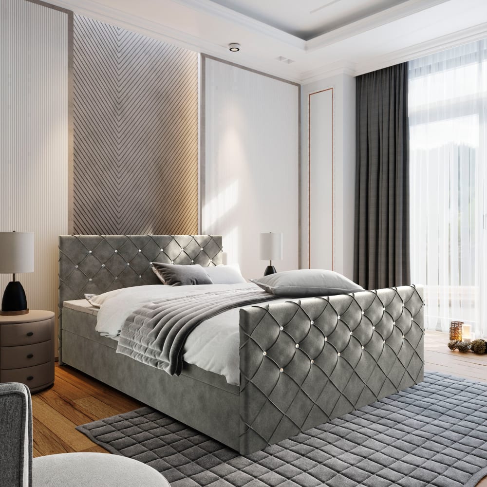 Boxspringbett 140x200 cm mit Matratze und Topper - Grau - Maisons