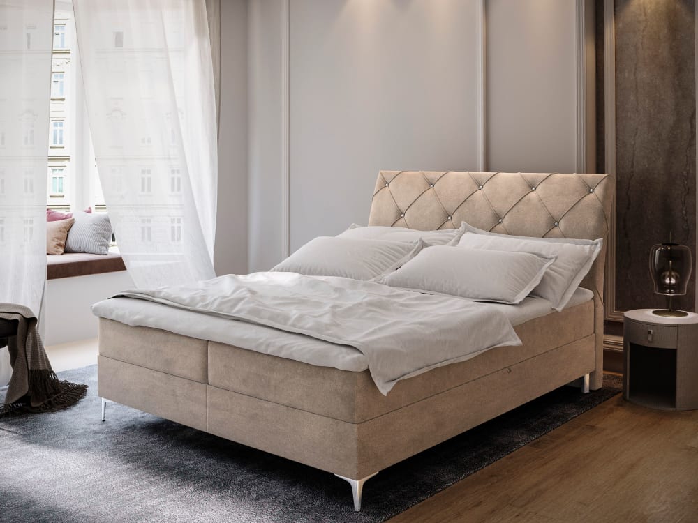 Boxspringbett 140x200 cm mit Matratze und Topper - Beige -