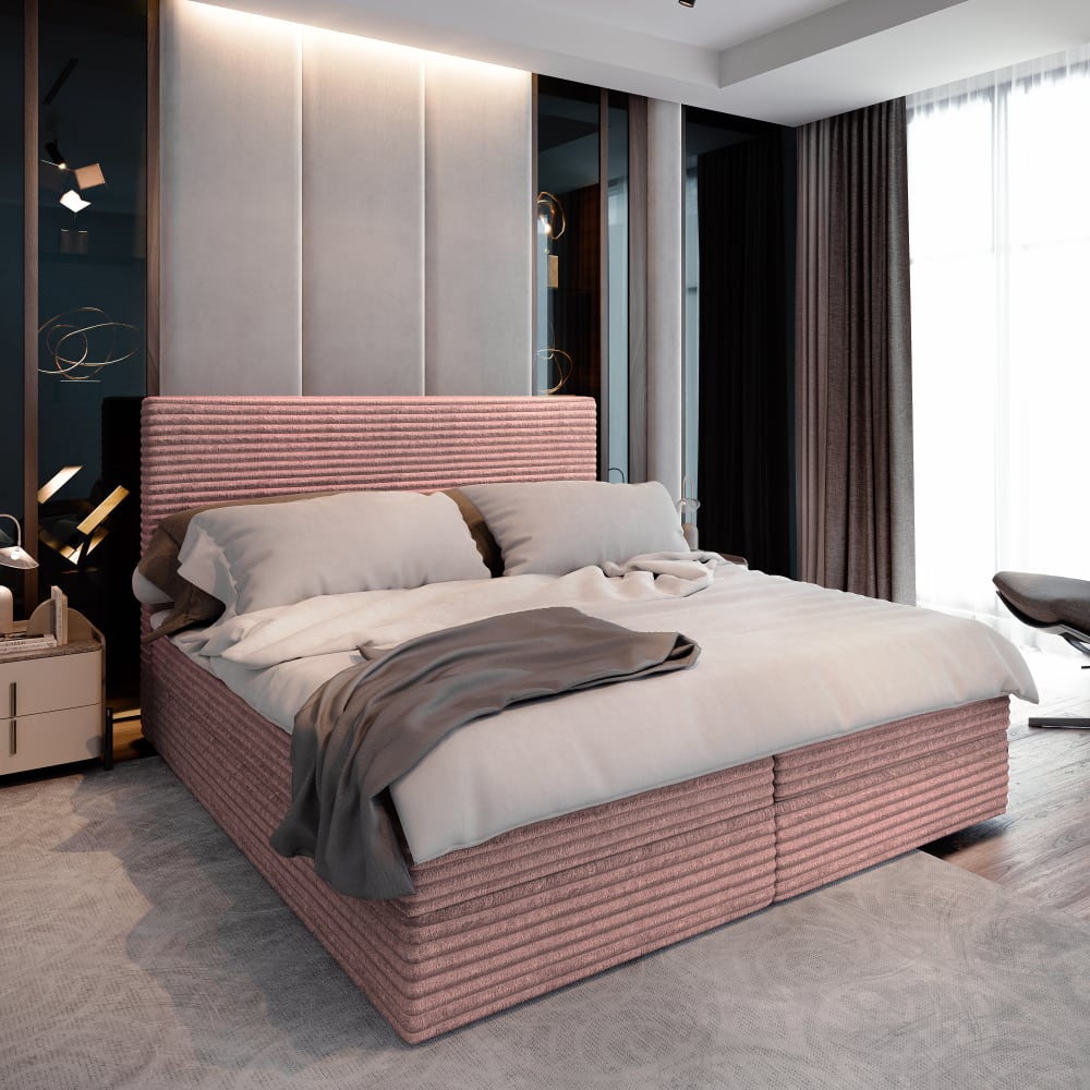 Boxspringbett 140x200 cm mit Matratze und Topper - Rosa - Maisons