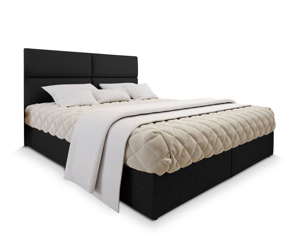 Masseno Boxspringbett 140x200 cm mit Matratze und Topper - Schwarz style modern Schwarz Stoff