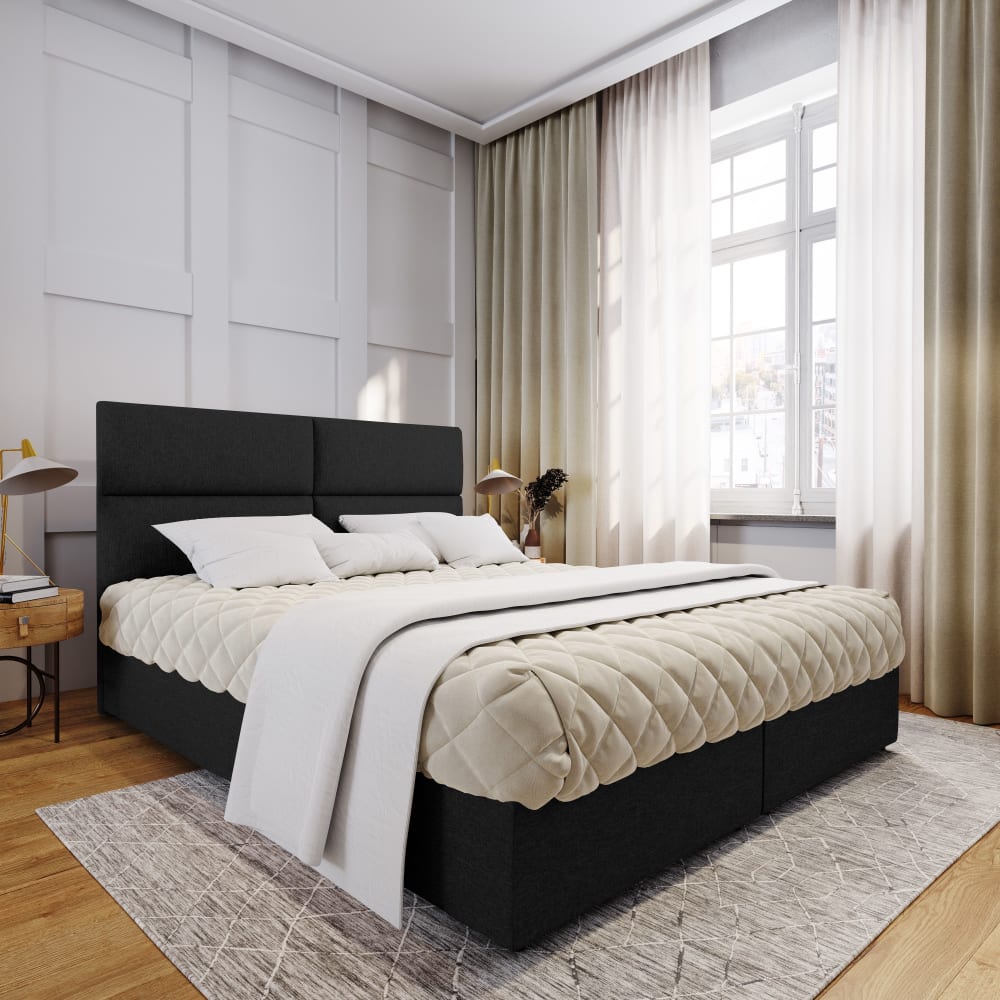 Boxspringbett 140x200 cm mit Matratze und Topper - Schwarz -