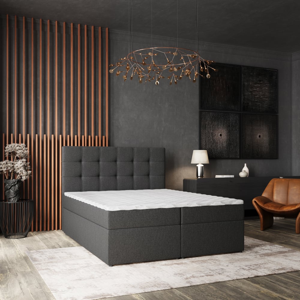 Boxspringbett 140x200 cm mit Matratze und Topper - Grau - Maisons