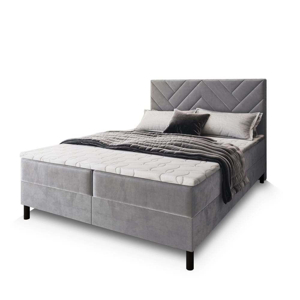 Masseno Boxspringbett 140x200 cm mit Matratze und Topper - Hellgrau style modern - Stoff