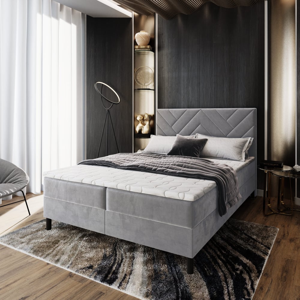 Boxspringbett 140x200 cm mit Matratze und Topper - Hellgrau -