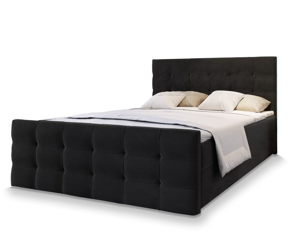 Masseno Boxspringbett 140x200 cm mit Matratze und Topper - Schwarz style modern Schwarz Stoff