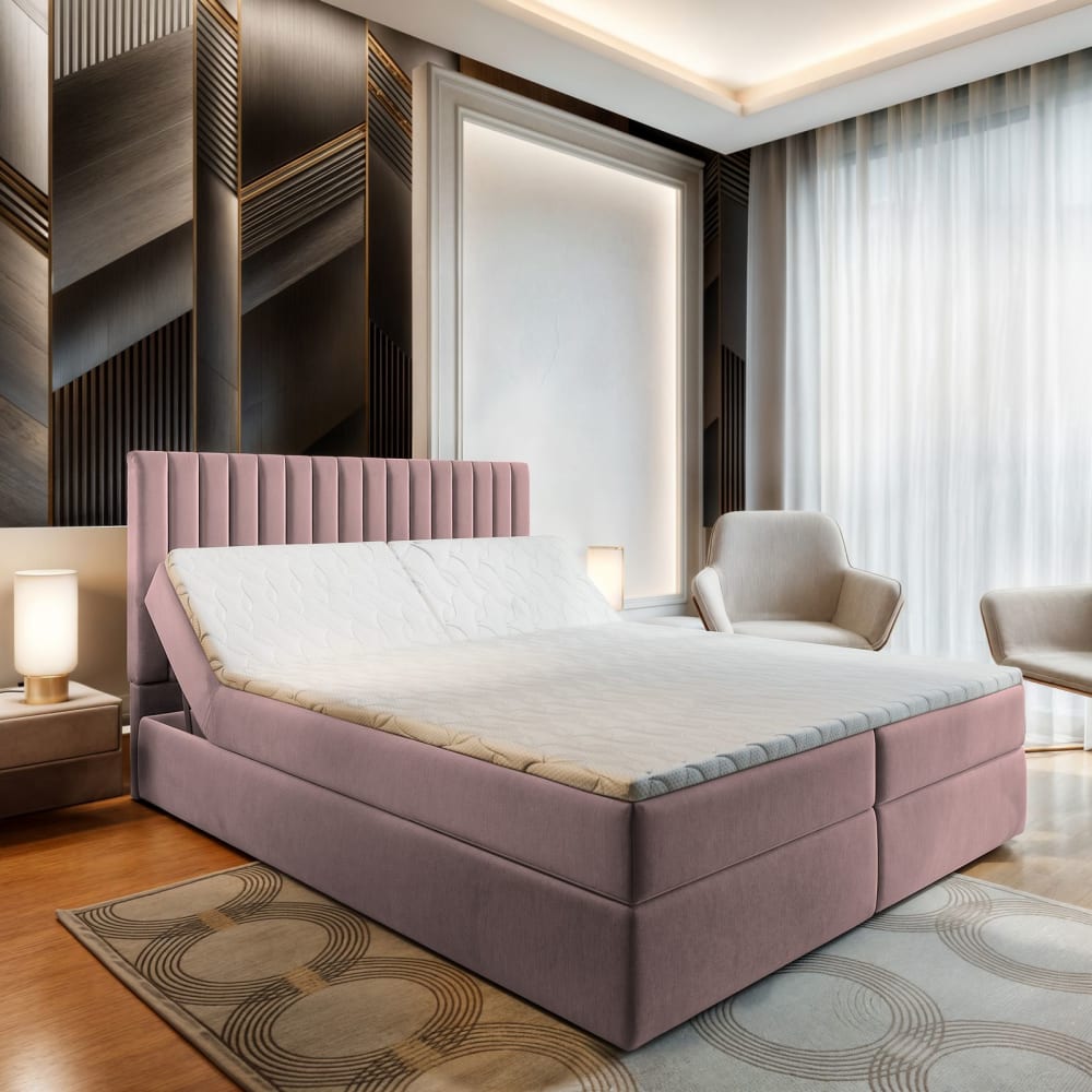 Boxspringbett 140x200 cm mit Matratze und Topper - Rosa - Maisons