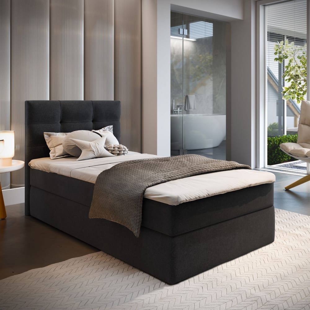 Boxspringbett 80x200 cm mit Matratze und Topper - Schwarz -