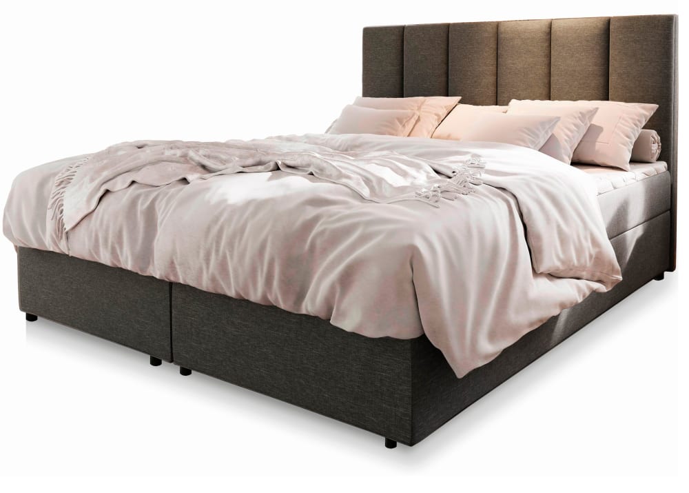 Masseno Boxspringbett 140x200 cm mit Matratze und Topper - Hellgrau style modern - Stoff