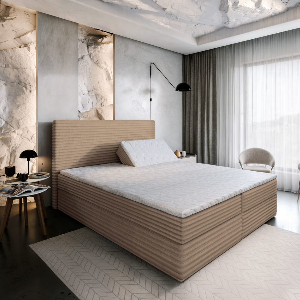 Boxspringbett 140x200 cm mit Matratze und Topper - Beige -