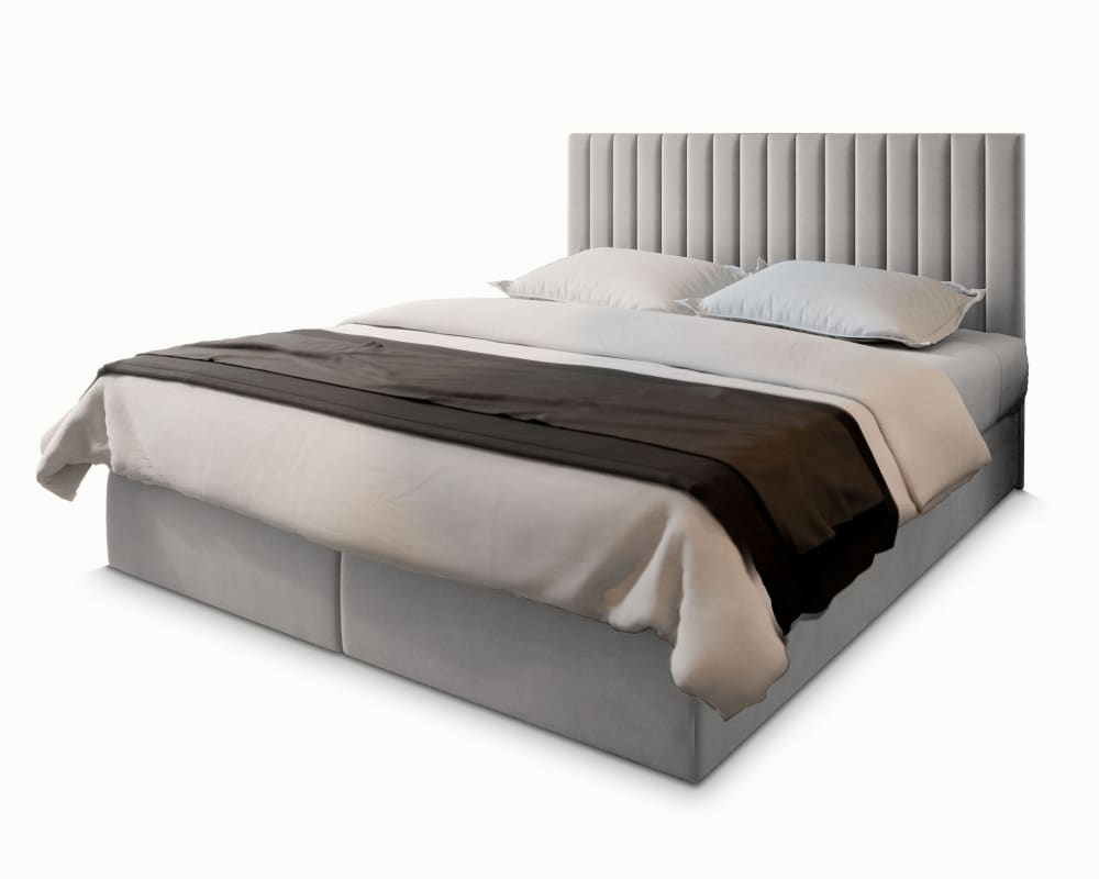 Masseno Boxspringbett 140x200 cm mit Matratze und Topper - Hellgrau style modern - Stoff