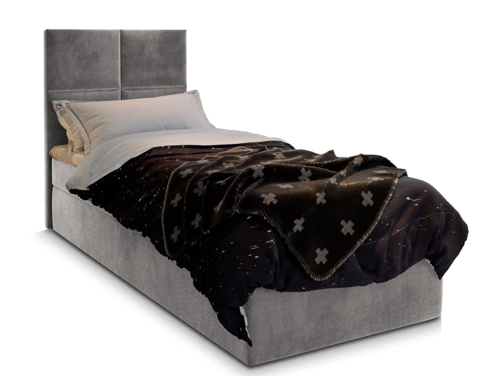 Masseno Boxspringbett 80x200 cm mit Matratze und Topper - Hellgrau style modern - Stoff
