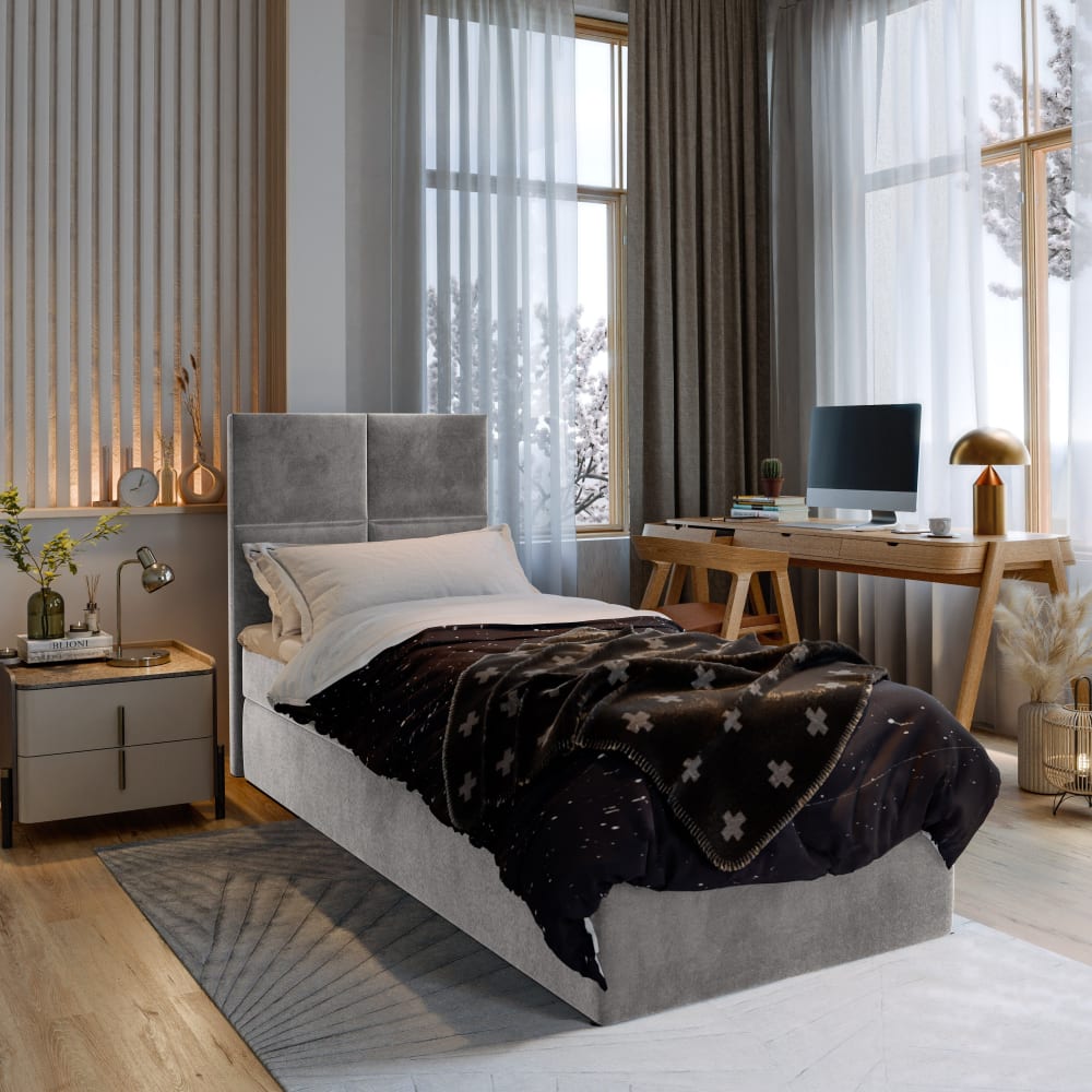Boxspringbett 80x200 cm mit Matratze und Topper - Hellgrau -
