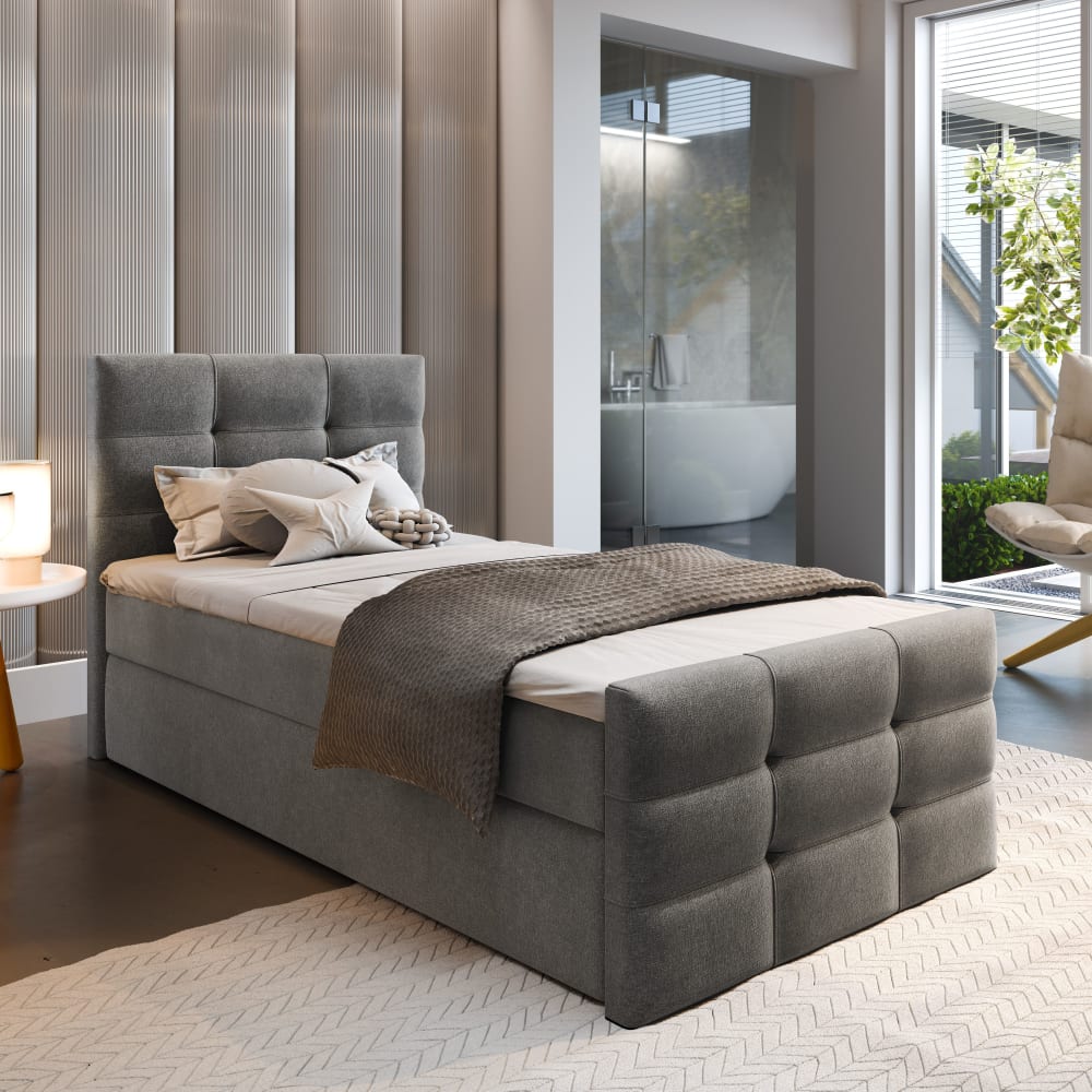 Boxspringbett 80x200 cm mit Matratze und Topper - Grau - Maisons