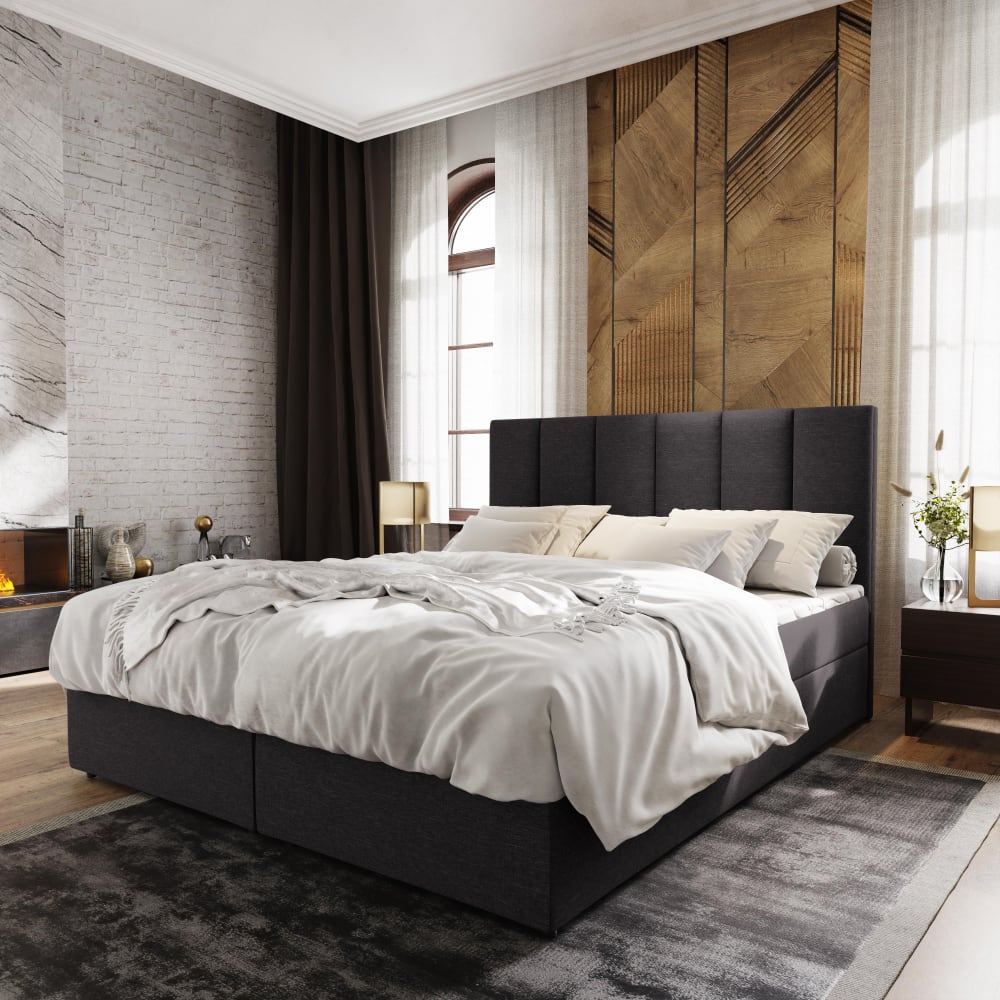 Boxspringbett 140x200 cm mit Matratze und Topper - Dunkelgrau -