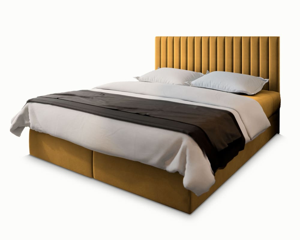Masseno Boxspringbett 140x200 cm mit Matratze und Topper - Gelb style modern Gelb Stoff