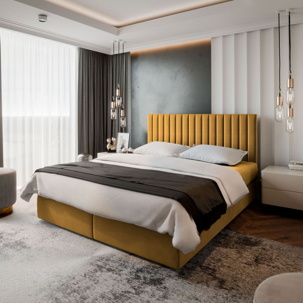 Boxspringbett 140x200 cm mit Matratze und Topper - Gelb - Maisons