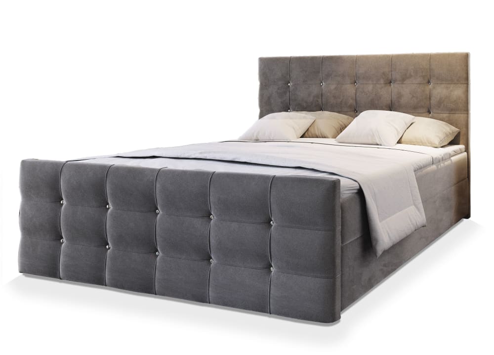 Masseno Boxspringbett 140x200 cm mit Matratze und Topper - Grau style modern Grau Stoff