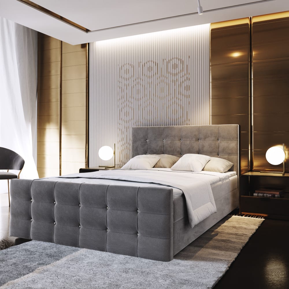 Boxspringbett 140x200 cm mit Matratze und Topper - Grau - Maisons