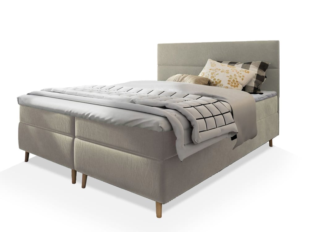 Masseno Boxspringbett 140x200 cm mit Matratze und Topper - Beige style modern Beige Stoff