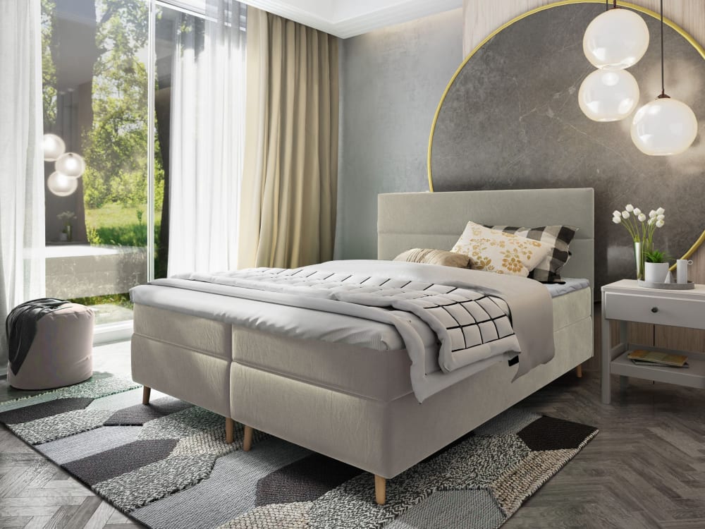 Boxspringbett 140x200 cm mit Matratze und Topper - Beige -