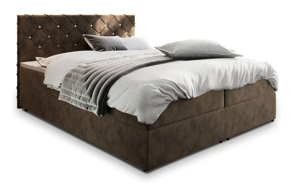 Masseno Boxspringbett 140x200 cm mit Matratze und Topper - Braun style modern Braun Stoff