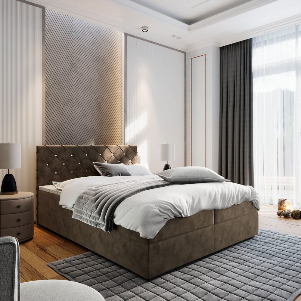 Boxspringbett 140x200 cm mit Matratze und Topper - Braun -