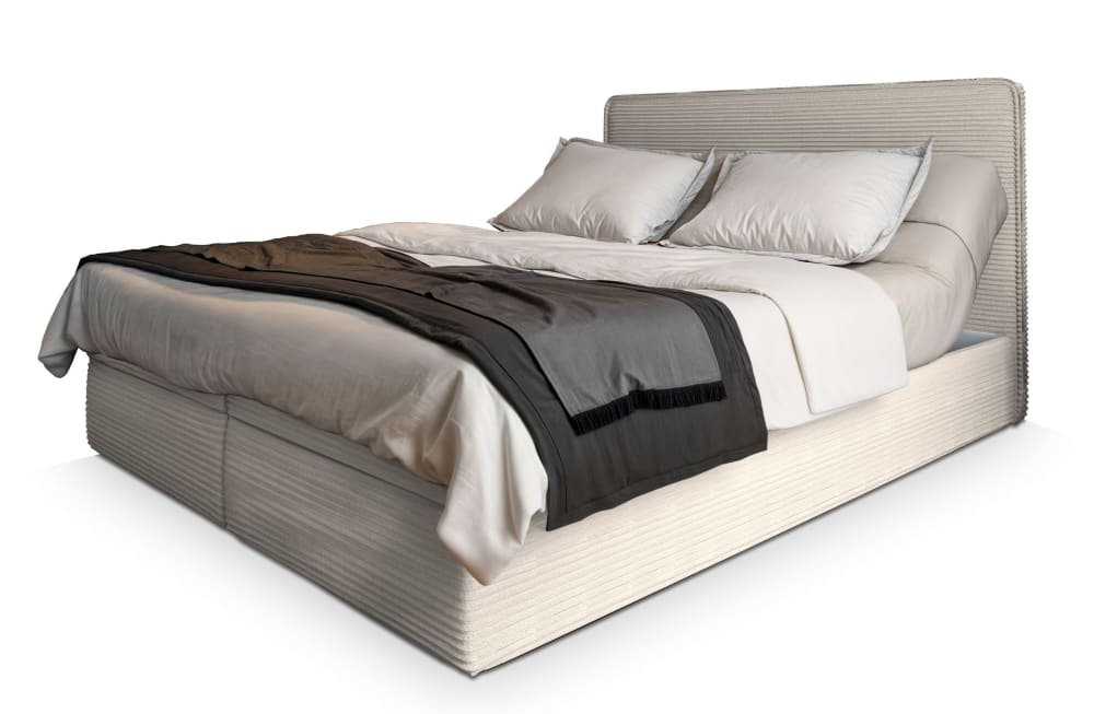 Masseno Boxspringbett 140x200 cm mit Matratze und Topper - Creme style modern Beige Stoff