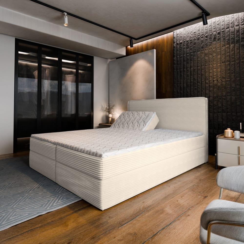 Boxspringbett 140x200 cm mit Matratze und Topper - Creme -