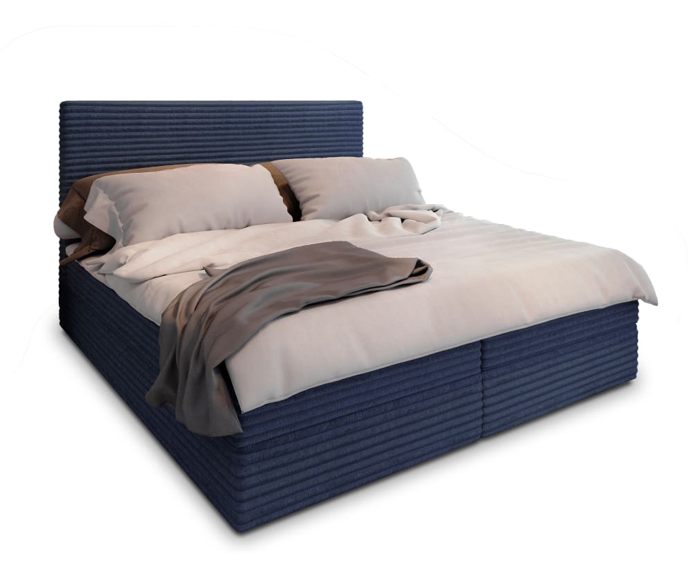 Masseno Boxspringbett 140x200 cm mit Matratze und Topper - Blau style modern Blau Stoff