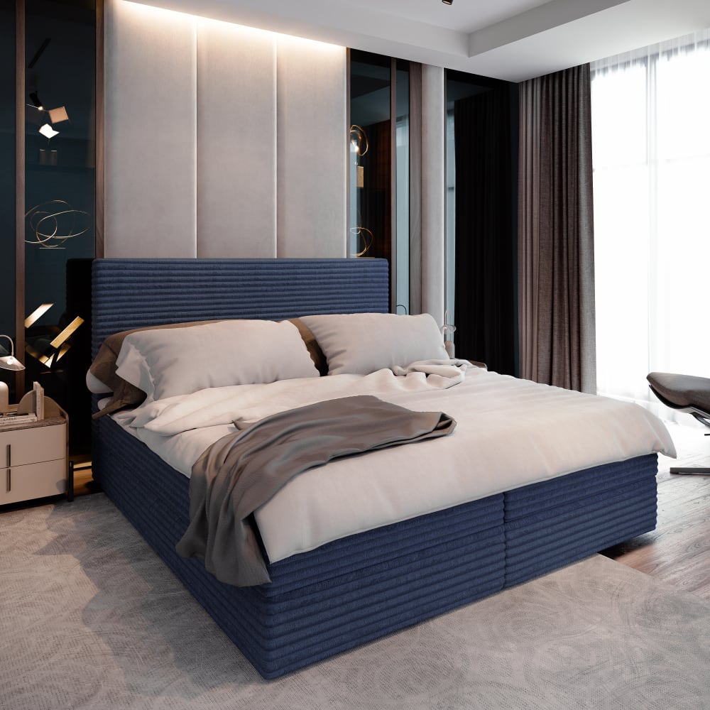 Boxspringbett 140x200 cm mit Matratze und Topper - Blau - Maisons