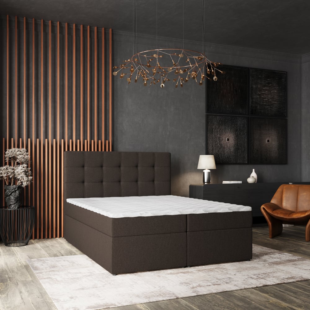 Boxspringbett 140x200 cm mit Matratze und Topper - Braun -