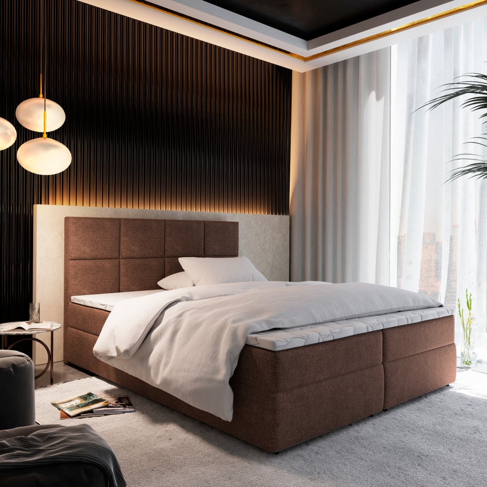 Boxspringbett 140x200 cm mit Matratze und Topper - Braun -