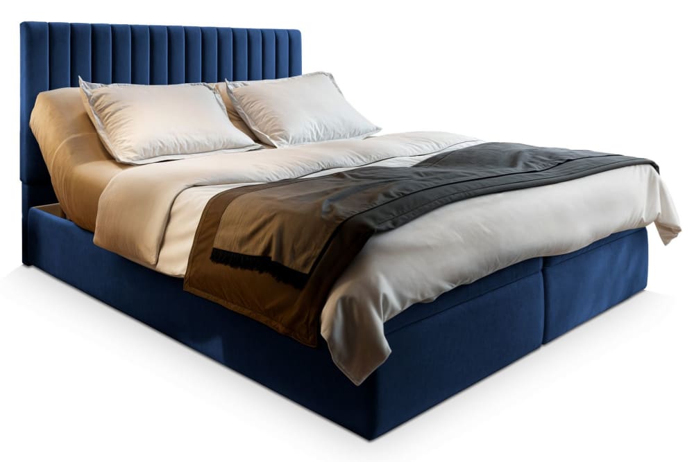 Masseno Boxspringbett 140x200 cm mit Matratze und Topper - Blau style modern Blau Stoff