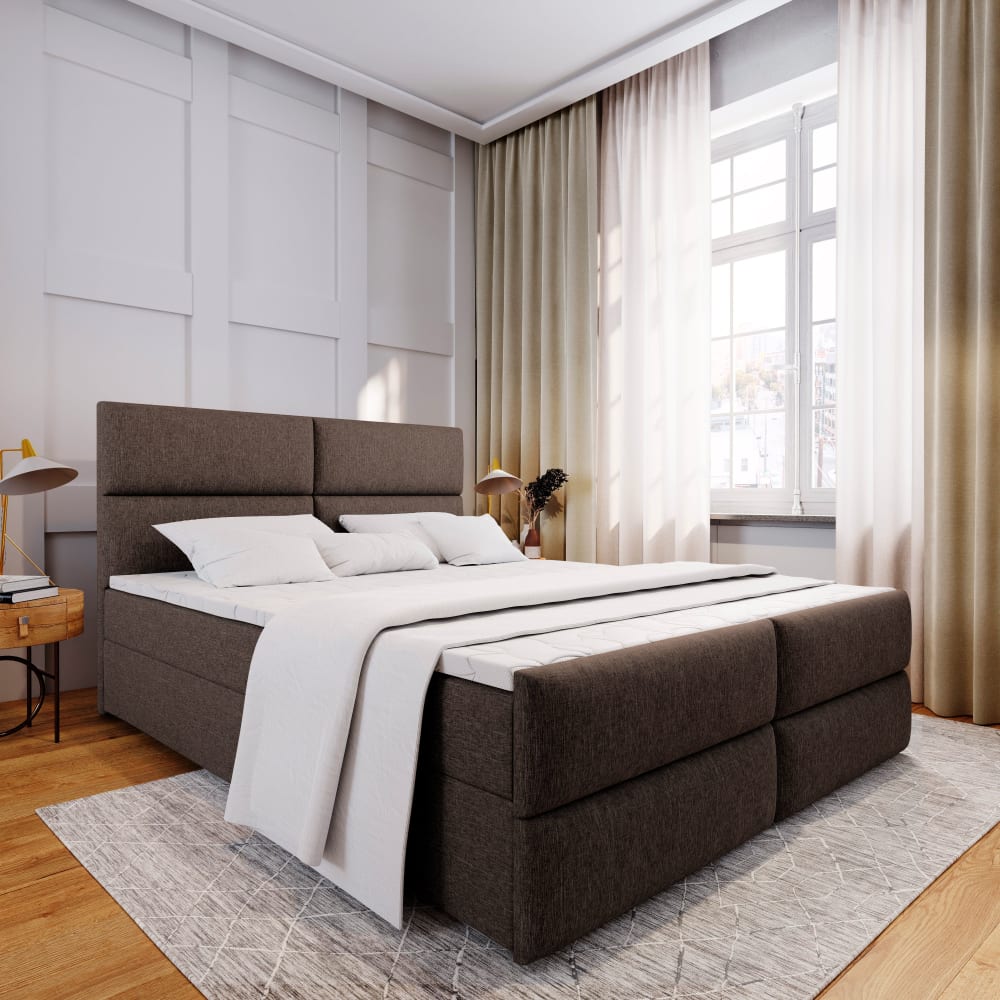 Boxspringbett 140x200 cm mit Matratze und Topper - Braun -