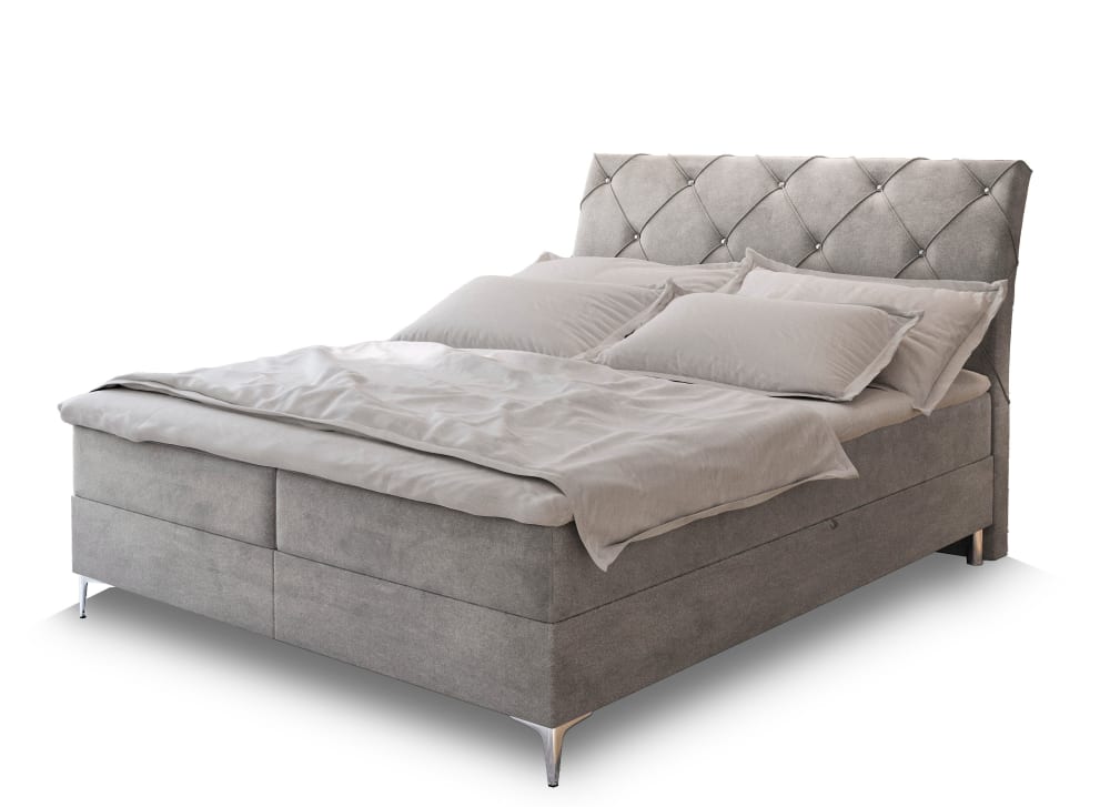 Masseno Boxspringbett 140x200 cm mit Matratze und Topper - Grau style modern Grau Stoff