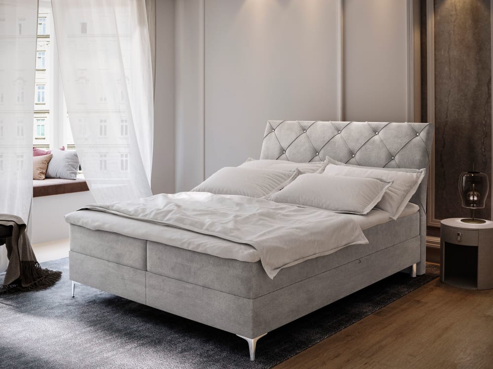 Boxspringbett 140x200 cm mit Matratze und Topper - Grau - Maisons