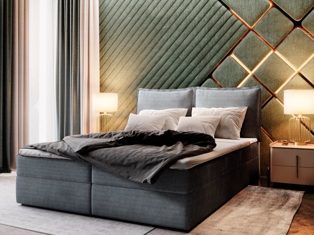 Boxspringbett 140x200 cm mit Matratze und Topper - Graphitfarben