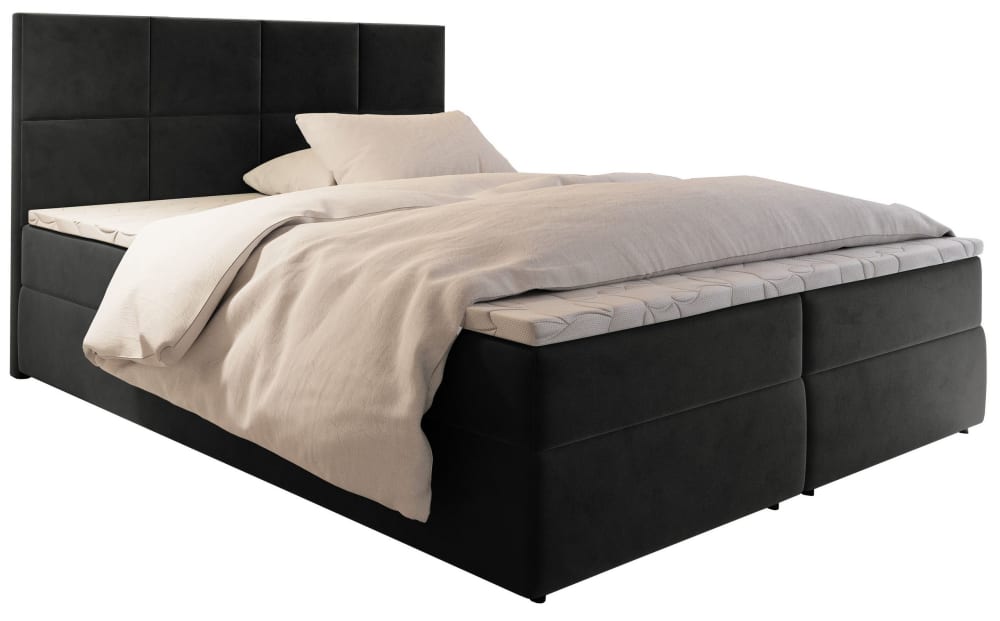Masseno Boxspringbett 140x200 cm mit Matratze und Topper - Graphitfarben style modern Grau Stoff