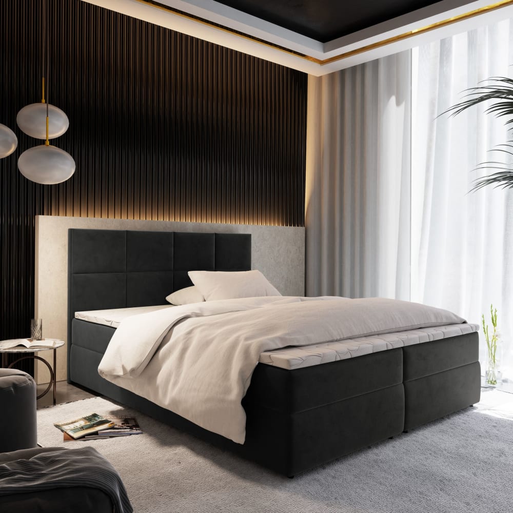 Boxspringbett 140x200 cm mit Matratze und Topper - Graphitfarben