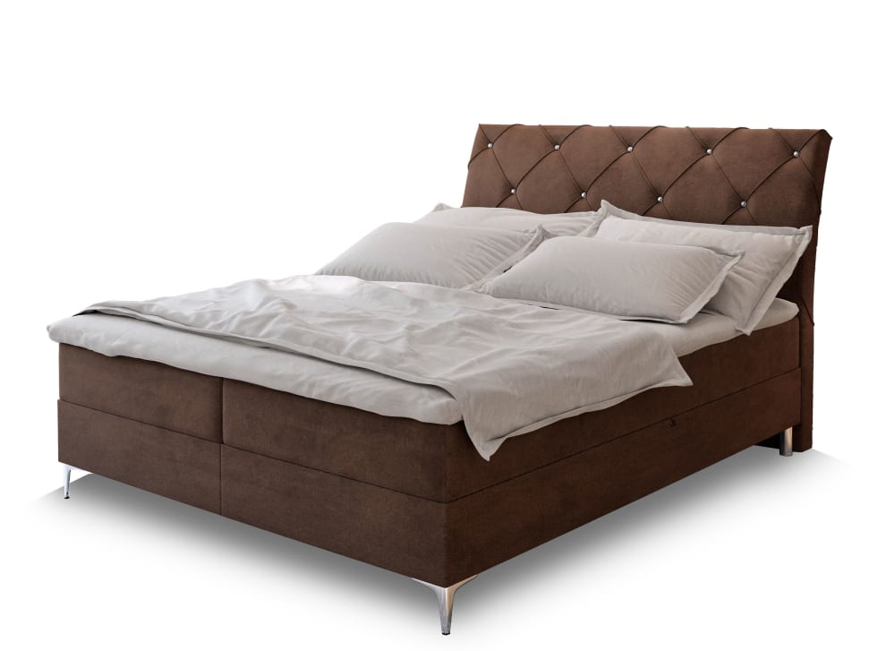 Masseno Boxspringbett 140x200 cm mit Matratze und Topper - Braun style modern Braun Stoff