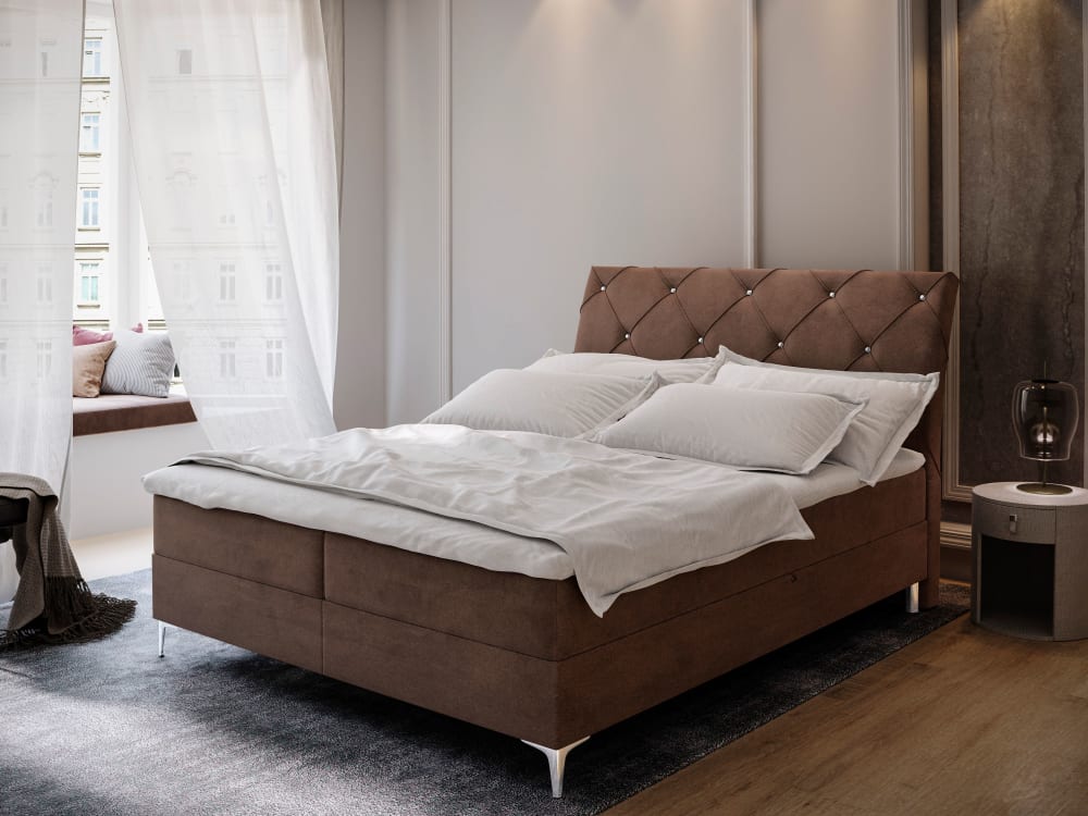 Boxspringbett 140x200 cm mit Matratze und Topper - Braun -
