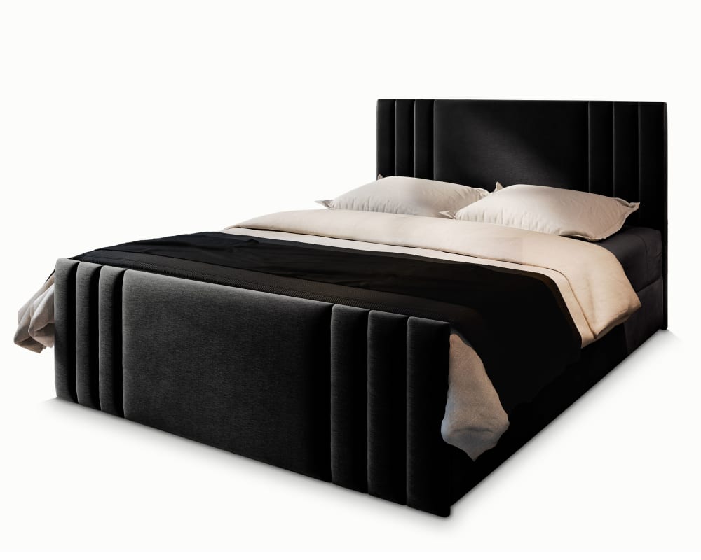 Masseno Boxspringbett 140x200 cm mit Matratze und Topper - Schwarz style modern Schwarz Stoff