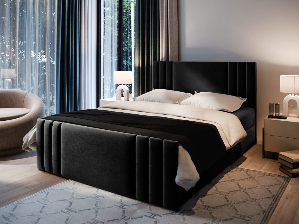 Boxspringbett 140x200 cm mit Matratze und Topper - Schwarz -