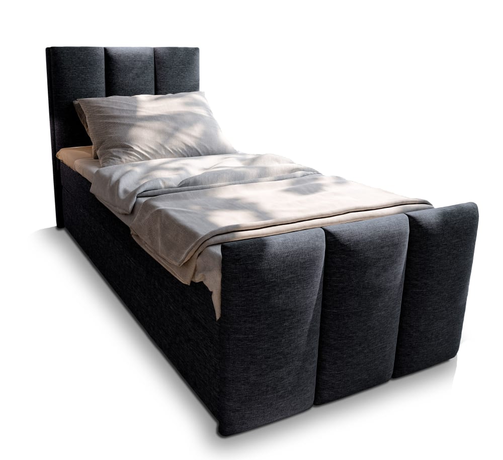 Masseno Boxspringbett 80x200 cm mit Matratze und Topper - Schwarz style modern Schwarz Stoff