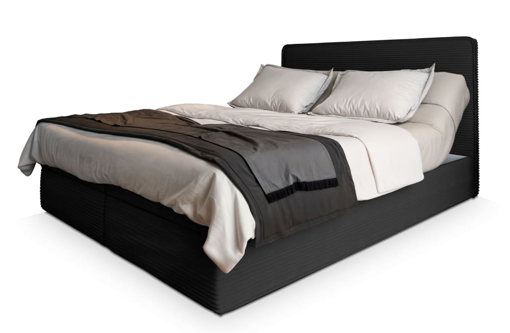 Masseno Boxspringbett 140x200 cm mit Matratze und Topper - Schwarz style modern Schwarz Stoff